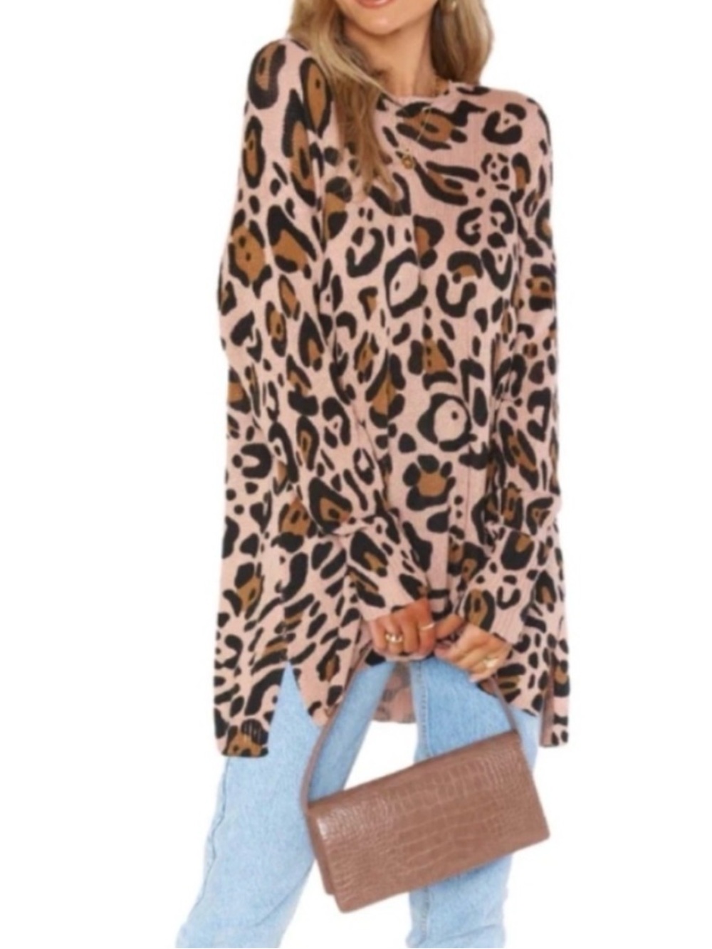 Show Me Your MuMu Pink Leopard Knit Sweater